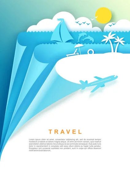 Travel poster, banner template, vector illustration in paper art style — Stock Vector