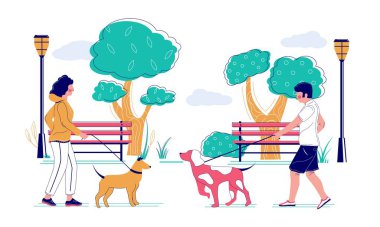 Parkta yürüyen köpek, vektör düz çizim