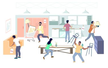 Mobilya mağazası satışı, vektör posteri, afiş şablonu