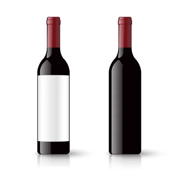 赤ワインのボトルと白い背景、ベクトル図に分離された空のラベル — ストックベクタ