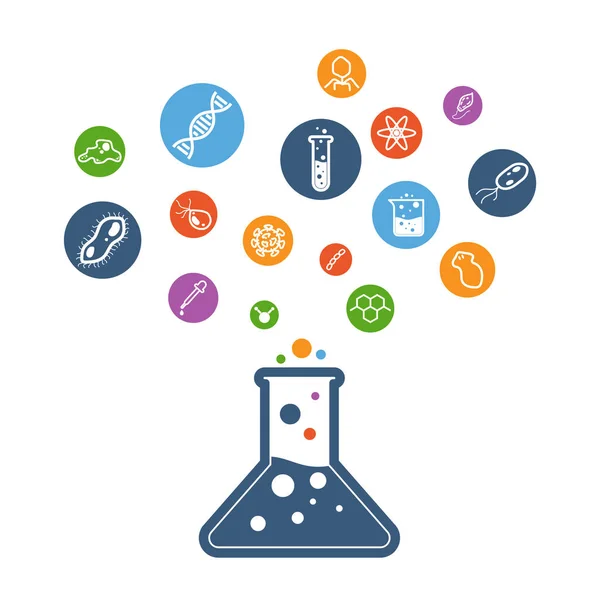 Icône plate de la science colorée s'envole de la fiole erlenmeyer , — Image vectorielle