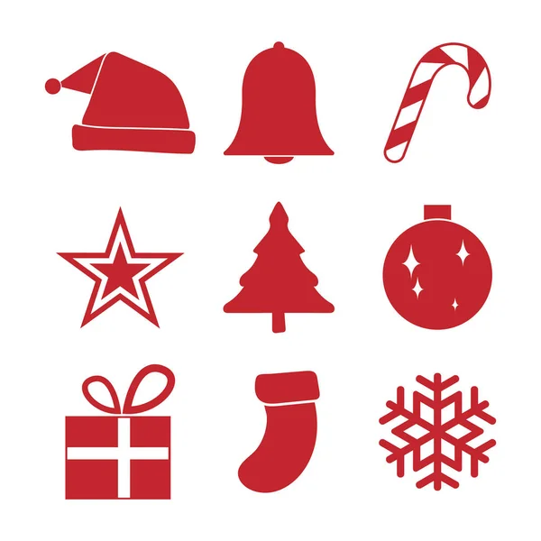 Conjunto de iconos de adorno de Navidad rojo simple, ilustración vectorial — Vector de stock
