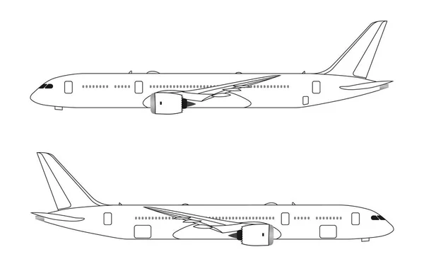 白い背景に、フラット スタイルの飛行機の Sidw ビュー — ストックベクタ