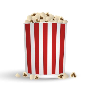 Patlamış mısır çizgili kırmızı ve beyaz kova, vektör çizim