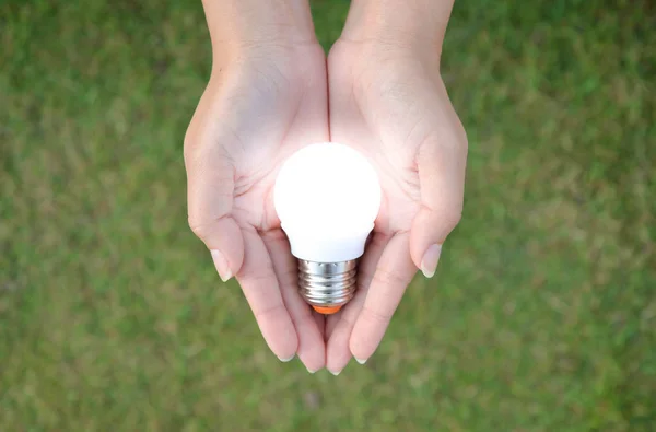 Ampoule LED avec éclairage dans la technologie d'économie humaine — Photo