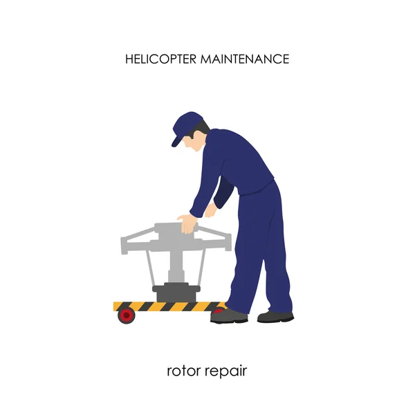 Reparatie en onderhoud van helikopters. Reparatie van de belangrijkste rotor — Stockvector