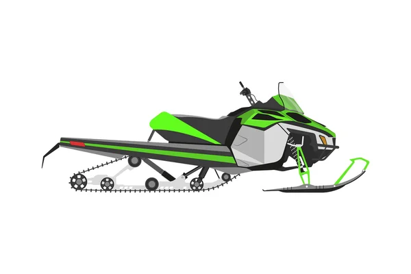 Snowmobile verde em um fundo branco. Transporte para extrema wi — Vetor de Stock