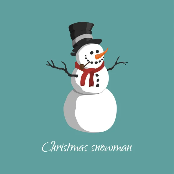 Noel kardan adam bir silindir şapka, eşarp ve bir boru ile — Stok Vektör