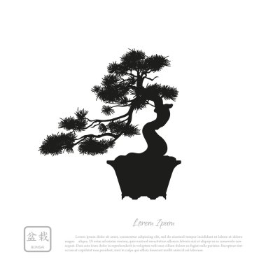 Black silhouette of a bonsai on a white background. Detailed ima clipart