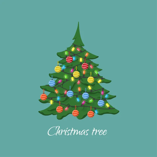 Çelenk ve karikatür tarzı topları ile Noel ağacı. Sembol — Stok Vektör