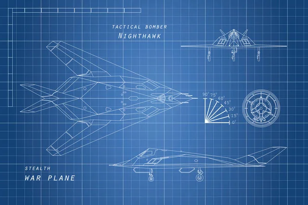 Dessin d'avions militaires. Haut, côté, vue de face. Avion de guerre . — Image vectorielle