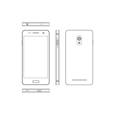 Beyaz bir arka plan üzerinde anahat smartphone. Farklı telefon vie
