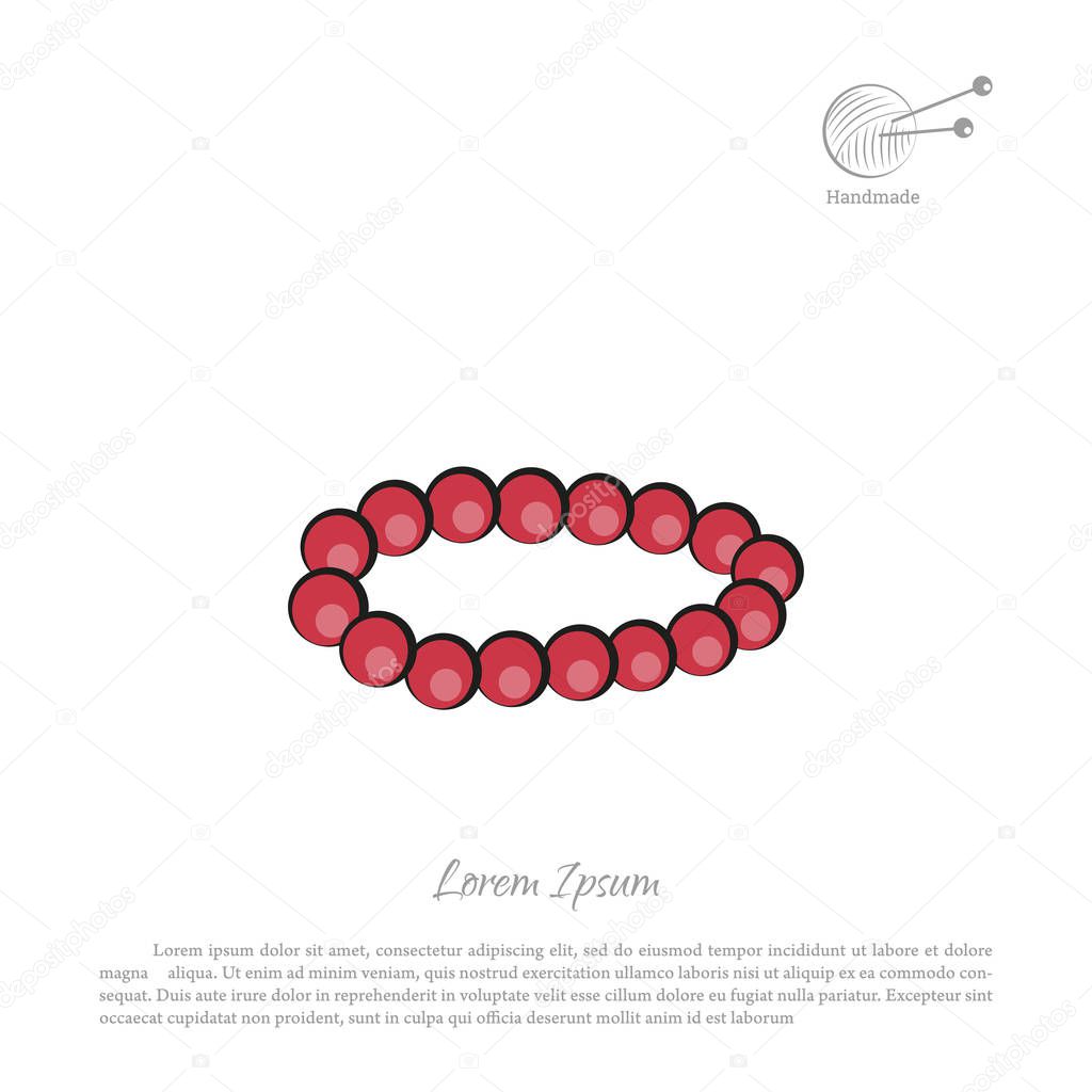 Red necklace on a white background. Handmade products icon. Vector illustration