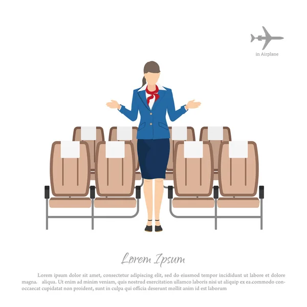 Azafata trasplanta pasajeros en los asientos del avión . — Archivo Imágenes Vectoriales