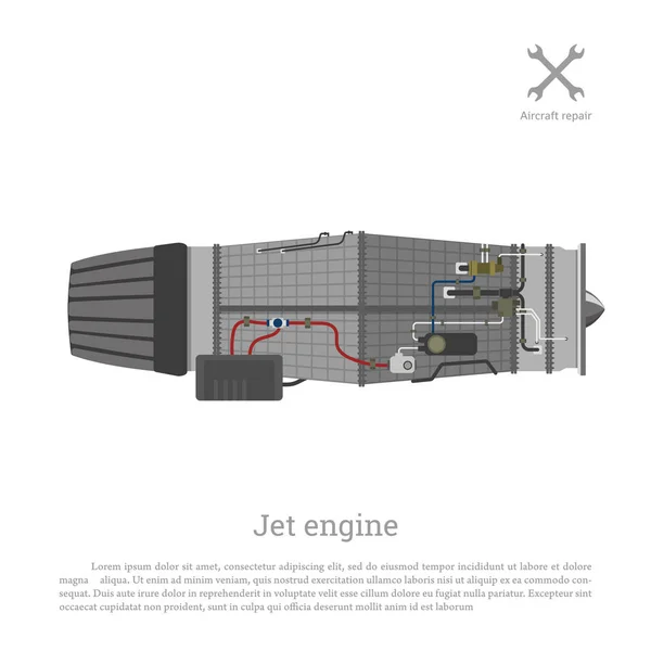 Mesin jet dengan gaya datar. Bagian dari pesawat. Sisi tampilan. Vec - Stok Vektor