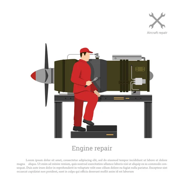 Reparación y mantenimiento de aeronaves. El mecánico de reparación de chorro e — Vector de stock