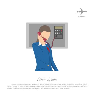Uçağın konuşan hostes. Beyaz bir arka plan üzerinde uçuş görevlisi