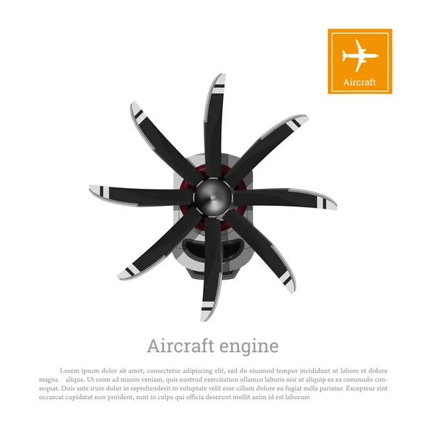 Motor de aviones en estilo realista. Motor con hélice sobre fondo blanco — Vector de stock