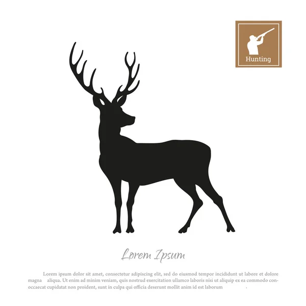 Silueta negra de un ciervo sobre fondo blanco. Icono cazador con un arma — Archivo Imágenes Vectoriales