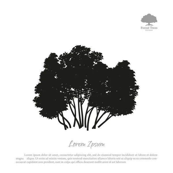 布什在白色背景上的黑色剪影。森林树木 — 图库矢量图片