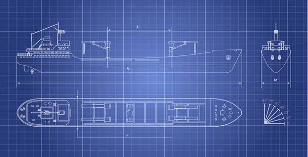 Blueprint nákladní lodi na bílém pozadí — Stockový vektor