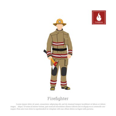 Firefighter with an axe on white background. Image of a fireman in a flat style clipart