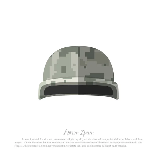 एक सफेद पृष्ठभूमि पर सैनिक का हेलमेट। एक फ्लैट शैली में कम्फ्लैज के साथ सैन्य टोपी — स्टॉक वेक्टर