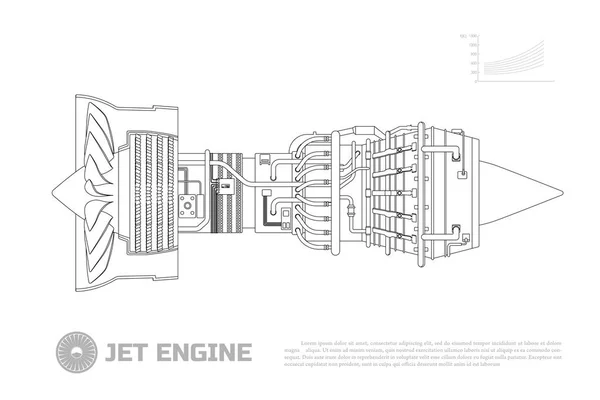 Motor a jato da aeronave. Parte do avião. Vista lateral. Desenho industrial Aerospase. Desenho da imagem . — Vetor de Stock