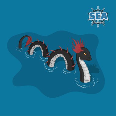 Sea serpent in isometric style. Ocean monster. A pirate game. 3d image of a mythical animal clipart