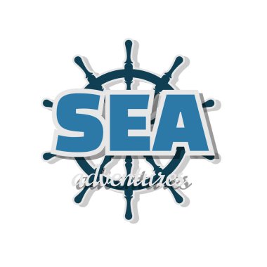 Deniz macera simge. Beyaz bir arka plan direksiyon gemide. Seyahat şirketi için logo