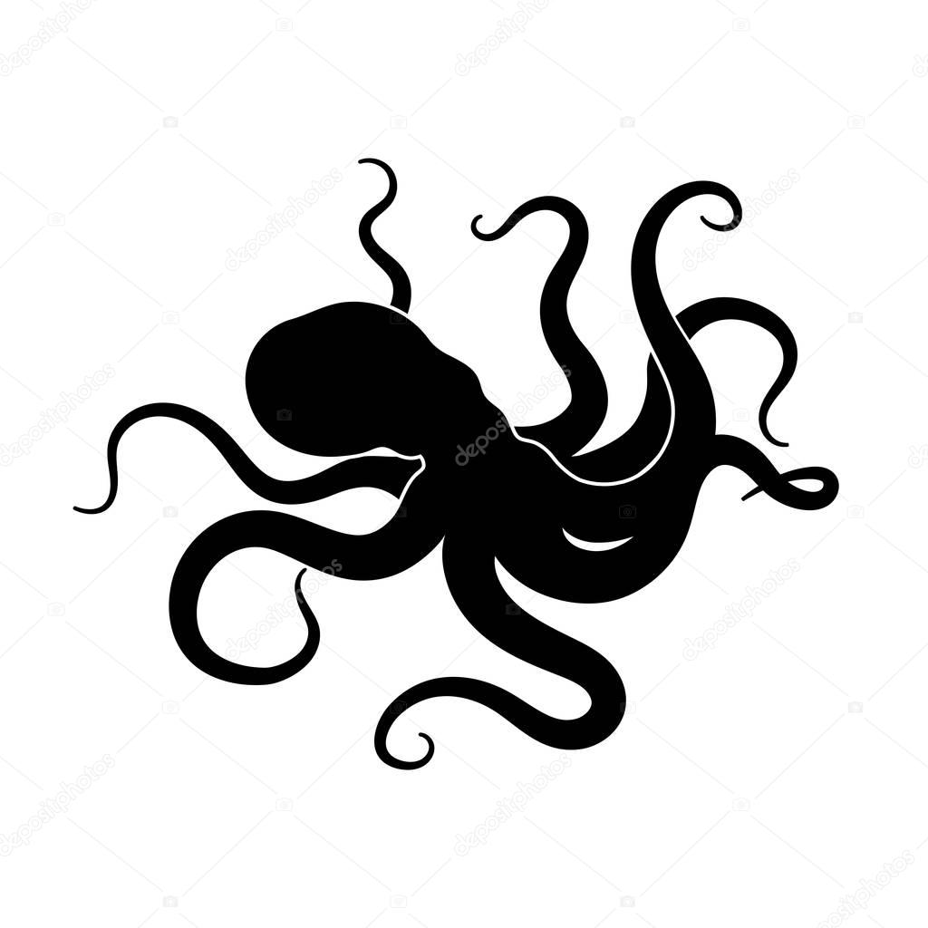 Silhouette of giant octopus on a white background. Sea monster kraken