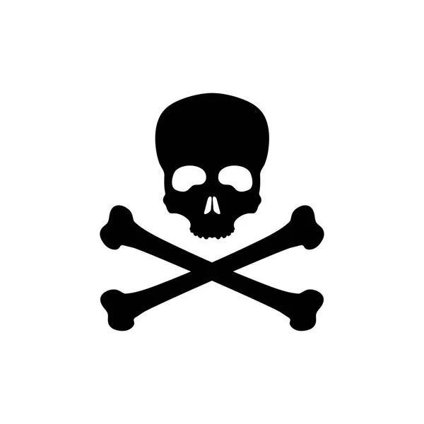 Silueta negra de cráneo y huesos sobre fondo blanco. Bandera pirata Jolly Roger. Icono venenoso — Vector de stock