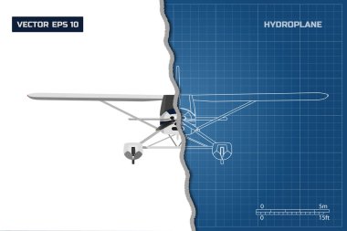 Uçak Mühendisliği planı. Üstten Görünüm deniz uçağı. Uçak Sanayi çizim