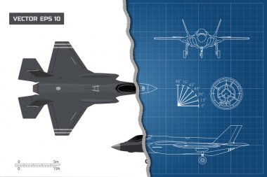 Çizim askeri uçak. Endüstriyel blueprint