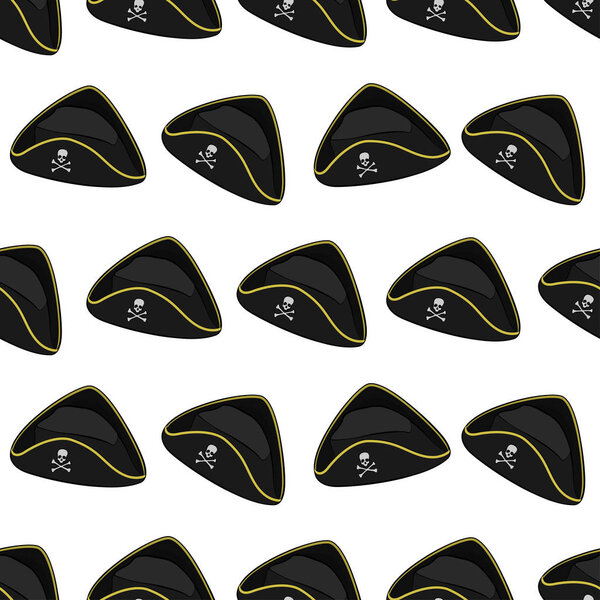 Бесшовный рисунок с пиратской шляпой в изометрическом стиле. Изображение для упаковки бумаги
