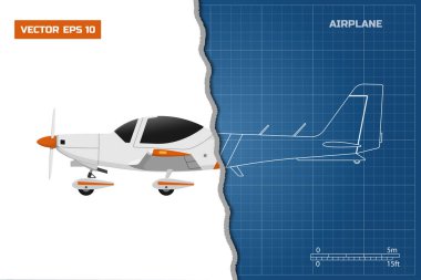 Uçak Mühendisliği planı. Spor uçak yan görünüm. Uçak Sanayi çizim