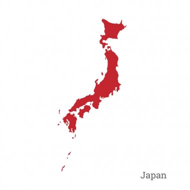 Beyaz zemin üzerine kırmızı siluet Japonya. Detaylı Japon Adaları Haritası
