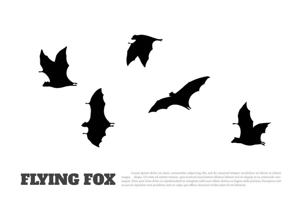 Černá silueta japonské flying Fox na bílém pozadí. Obrázek, bat. Zvířata z Japonska — Stockový vektor