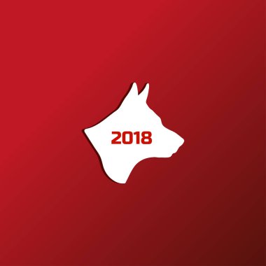 Bir köpek kırmızı zemin üzerine silüeti. 2018 sembolü. Yeni yıl kartı