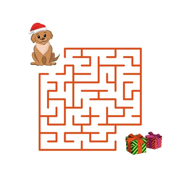 Weihnachten Kinderspiel: Welpe im Labyrinth. Hilfe für Hund aus dem Labyrinth — Stockvektor