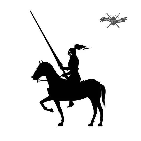 Silhouette noire de chevalier sur fond blanc — Image vectorielle