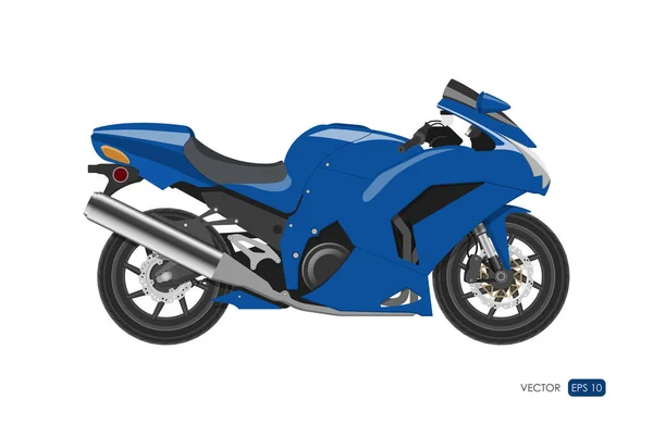 Mavi motosiklet gerçekçi tarzda. Yan görünümü. Beyaz arka plan üzerinde bisiklet ayrıntılı görüntü — Stok Vektör