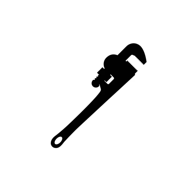 Schwarze Silhouette eines Pfeifenschlüssels auf weißem Hintergrund. isolierte Zeichnung — Stockvektor