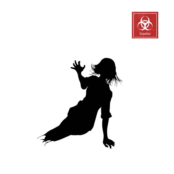 Zwarte silhouet van vrouwen zombie zonder benen op witte achtergrond. Geïsoleerd beeld van undead monster — Stockvector