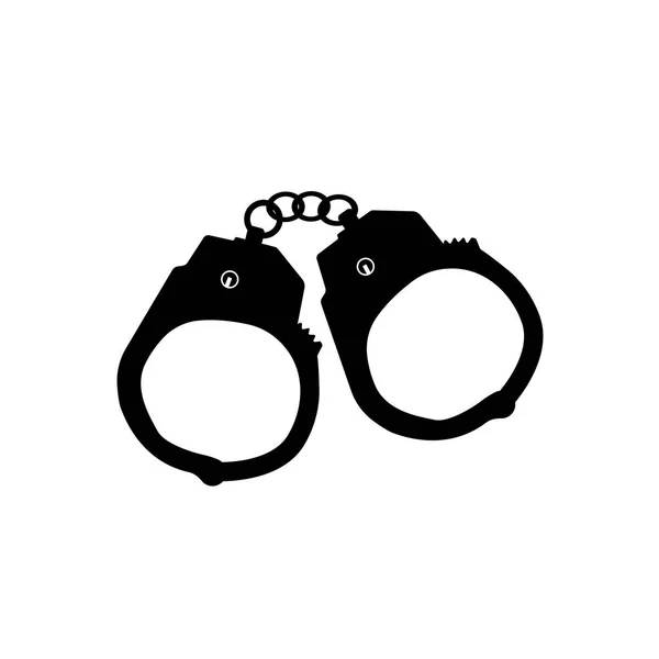 Черный силуэт наручников на белом фоне. Полицейские наручники для ареста. Браслеты из стали — стоковый вектор