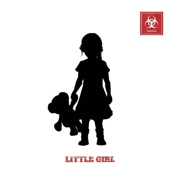Silhouette noire de petite fille sur fond blanc. Caractère pour jeu d'ordinateur ou thriller — Image vectorielle
