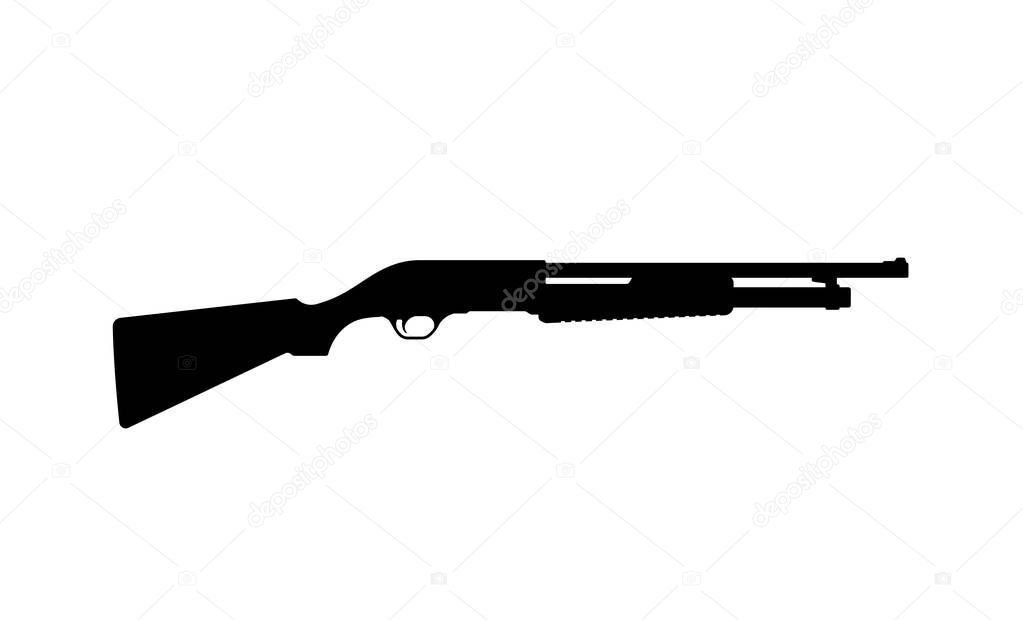 Black silhouette of shotgun on white background. Weapons of police and army. Vector illustration