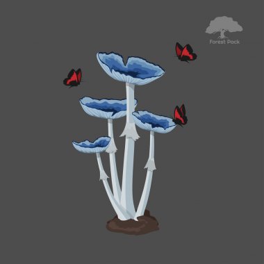 Icon of blue fantasy mushroom with butterfly. Game asset. Magic sprite object. Alchemy item. GUI elements clipart
