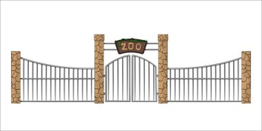 Zoo gate. Isolated object in cartoon style on white background. Gateway with lattice clipart