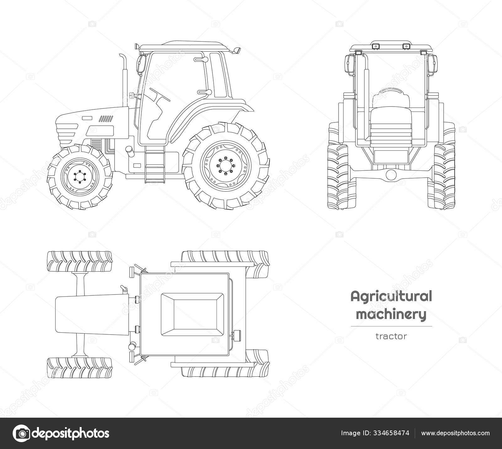 Desenho de trator agrícola de vista traseira como ilustração preta